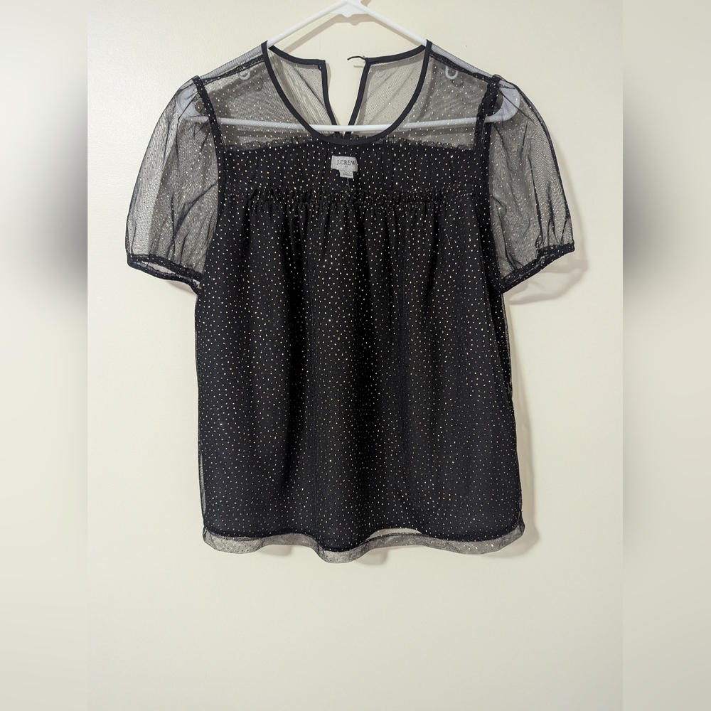 New J. Crew Womens Sparkle Puff Sleeve Tulle Blouse Shirt Top Size Small Holiday